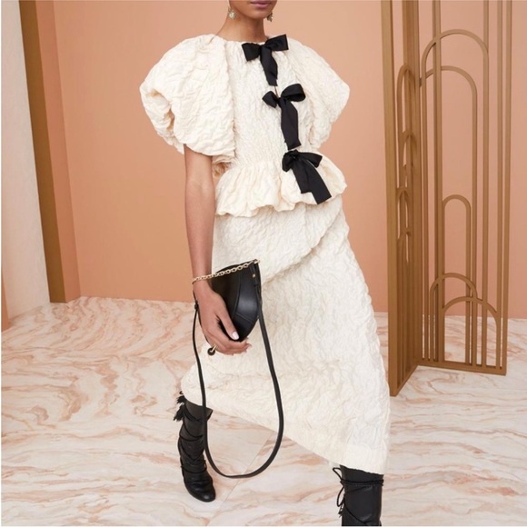 Ulla Johnson Babette Top in Creme Size 6 Puff Sleeve Bow Closure Classic Crinkle - Picture 5 of 17